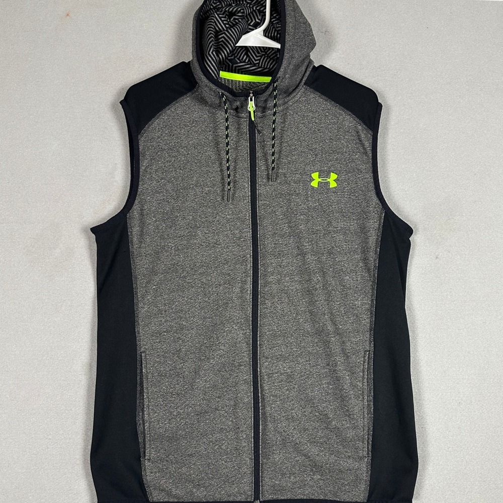 Under Armour Vest Mens Medium ColdGear Grey Black Infrared Full Zip Hooded EUC